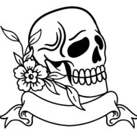 hand-drawn-skull-flower-with-ribbon-doodle-illustration-for-tattoo-stickers-poster-etc-vector